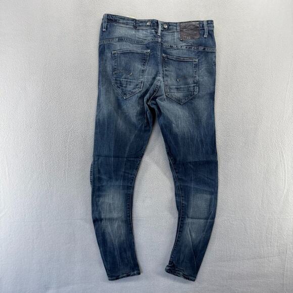 G Star Raw Jeans Womens 26x32 Fits 30x27 Blue Arc 3D Tapered Braces Whisker Dark - Picture 7 of 9
